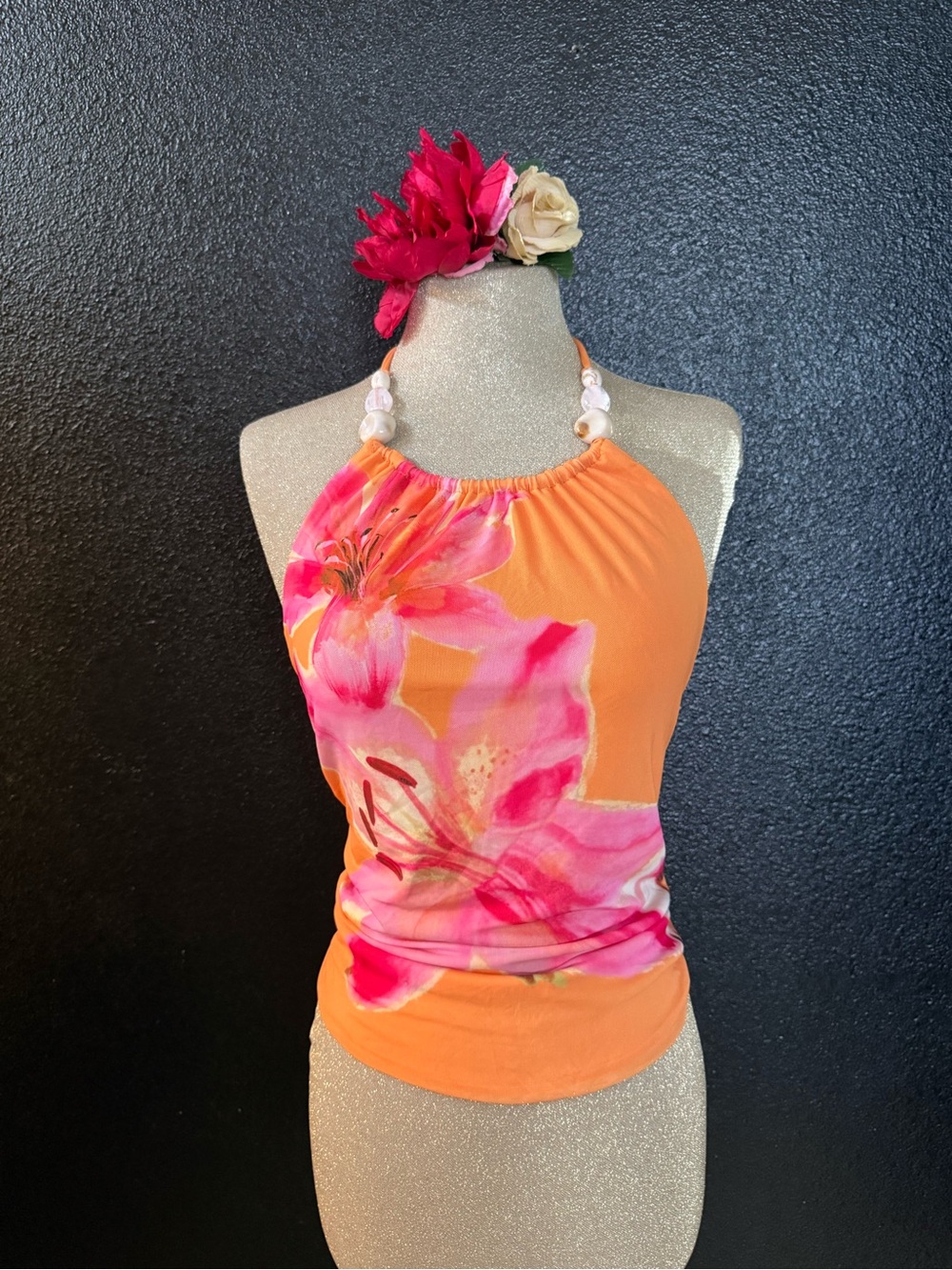 Women’s Orange Floral Halter Top